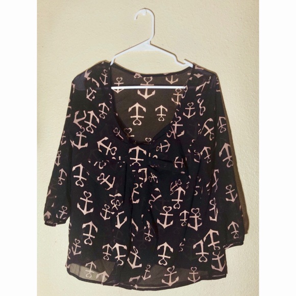 Black chiffon anchor print blouse 🌊 - Picture 1 of 2